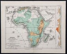 1874 - Carte de l'Afrique - Levasseur et Périgot - Chaines de montagne altitude