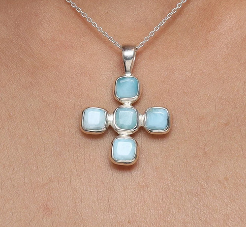 Larimar cross pendant - , 925