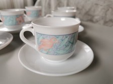 Service 6 tasses et soucoupes oiseaux en Arcopal