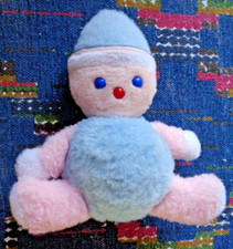 SB2/ DOUDOU PELUCHE VINTAGE  CLOWN BLEU ROSE BLANC 22 CM TBE
