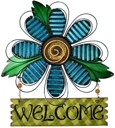 Metal sun flower welcome sign - metal,