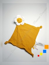 Doudou Plat/Mouchoir Lange Fleur Jaune Moutarde Blanc Sourire Tape À L'oeil TAO