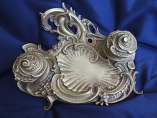 ANCIEN ENCRIER DE BUREAU EN BRONZE DECOR ROCAILLE STYLE LOUIS XV ECRITURE