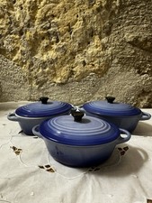 Lot de 3 mini cocottes en céramique bleue avec couvercle
