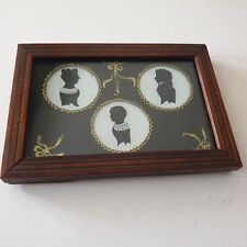 Miniature 3 portraits en silhouette Peinture fixée sous verre Famille Reber XIXe