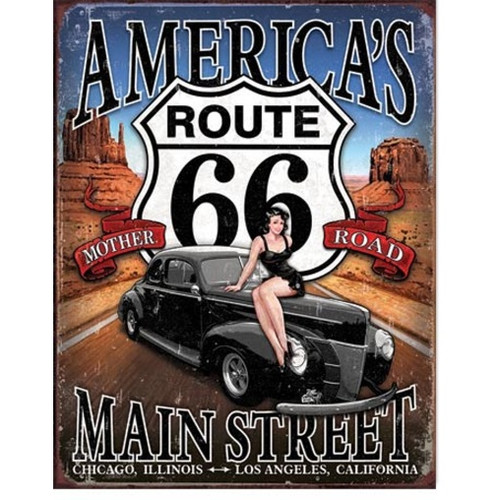 Plaque pin route 66 - , pin-up