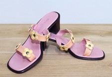 Pink Vernis Leather Sandals Mules Heel Block Flower LOUIS VUITTON 37,5FR 6US