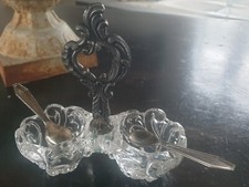 Saleron salière / poivrière cristal de Sèvres avec ses 2 petites cuillères