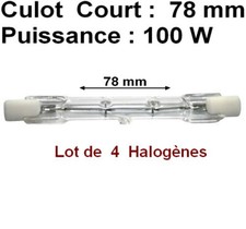 Lot de 4 Ampoules Lampe tube Halogène R7S court 100 W  Longueur 78 mm