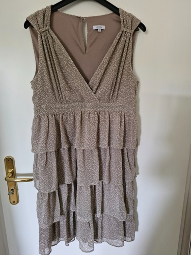 Robe pois beige blanc - à, beige/blanc