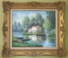 Tableau Huile sur toile - Marais Poitevin - 60 X 50 - 10 Figure - Robert Mogisse