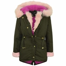Veste Parka À Capuche En Fourrure Synthétique Rose Pour Filles Enfants 5-13 Ans