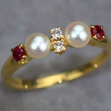 Bague diamant Mikimoto K18YG Akoya Baby Pearl/Pearl Ruby diamètre environ 3.8 mm