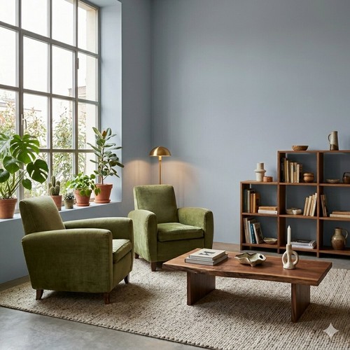 Fauteuils vintage velours bois - fauteuils,