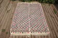 Turc Kilim 4x7 Tissé Main Sivas Oriental Laine Cicim Blanc Kilim 125x224cm