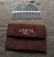 Ancien Miroir de poche sac publicitaire en forme de peigne Carita Paris