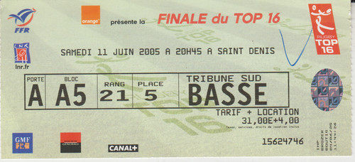 Billet match rugby stade - match, de
