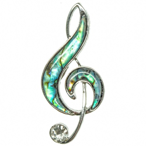 Broche clé sol - clé, nacre