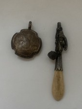 ANCIEN HOCHET EN ARGENT A GRELOTS SIFFLET ENFANT  Cassé Manche En Os