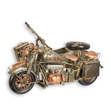 9932158 Nostalgie Auto-Modèle Vintage Moto Side-Car Militaire 17x27x35cm