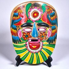 Masque mexicain en terre cuite peint à la main? artisanal vintage