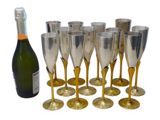 Charming Set of x12 Vintage Champagne Flutes Brass & Silverplated Metal 9"- Used