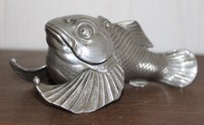 Encrier Poisson Ancien Métal et Porcelaine Asie Chine Signé 