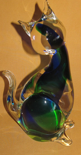 Grand chat bleu vert verre - chat,