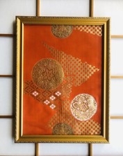 6_Art mural textile japonais artisanal, tissu encadré unique, décoration inté...