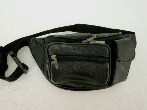 Black leather fanny - black, waist