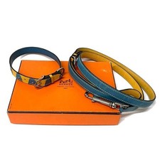 Ensemble collier pour chien Hermès en cuir bleu jaune 25-31,5 cm et laisse 10...