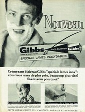 publicité Advertising 0321 1966  Gibbs  creme à raser sans blaireau lames inoxyd