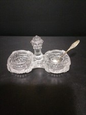 Ancienne Salière poivrière Cristal? Avec Petite Cuillère En Métal Argenté 