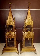 H.81cm/PAIRE chasses reliquaire néo gothique SANS reliques/laiton doré/CATHEDRAL