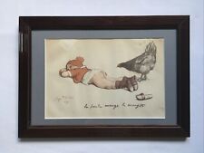 Georges REDON Gravure Humoristique 1922 «La Poule Mange Les Escargots» Encadrée
