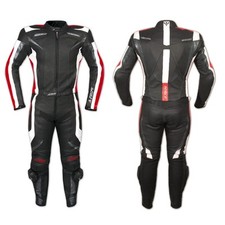 Combinaison Moto 2 Pc. Cuir Protections Renfort Dorsal Doublure Mesh  rouge 50