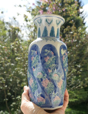 Vase chinois en céramique bleue décor floral