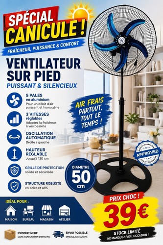 Ventilateur sur pied 65w - ventilateur,
