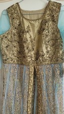t36 Robe artisanale or doré broderie tule bleu Takchita Caftan mariage LIBAN