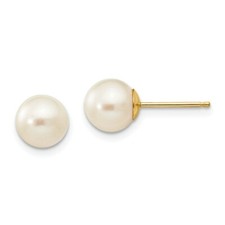 14K or Jaune 7mm de Culture Perle Boucles D'Oreilles Madi K Enfant Bijoux