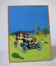 RARE fixé sous verre peinture sur verre signée BD tintin au congo