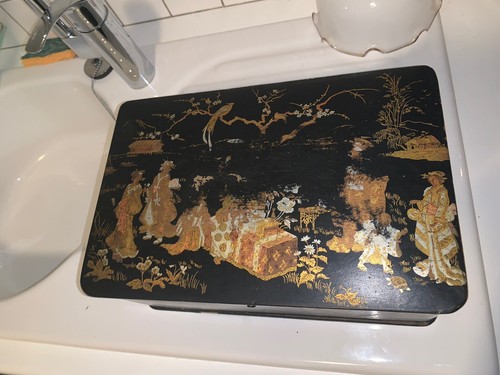 Boîte bois chinois laqué - boîte, en