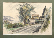 Aquarelle vue de Nice 1971 par Duchet