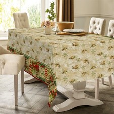 Nappe de Noël Clocher Houx Étoile 100% Coton Cretonne Tablecloth Christmas