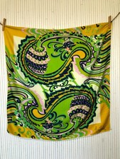 Foulard carré de soie Vintage coloré Seventies Psychédélique Cadeau Femme FO773