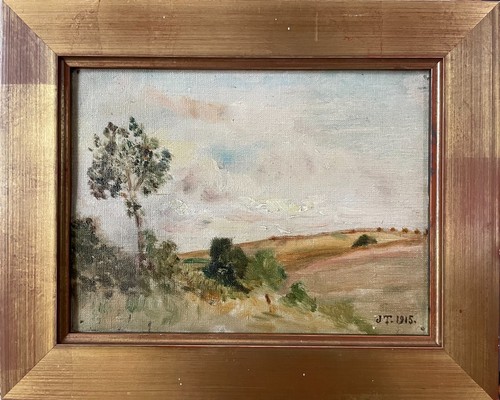 Paysage sur toile - signé, jt