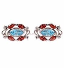 Naturel Topaze Bleu & Gemme Grenat Avec 925 Argent Sterling Manchette #1930