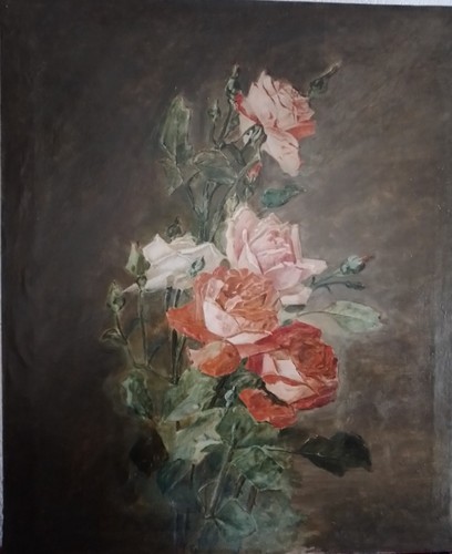 Bouquet roses huile - roses,, huile/toile