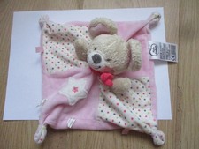 doudou plat carré souris mots d'enfants rose blanc étoile