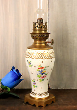 Antique French Porcelain Empire Style Table Oil Lamp Hand Painted Gilt Bronze